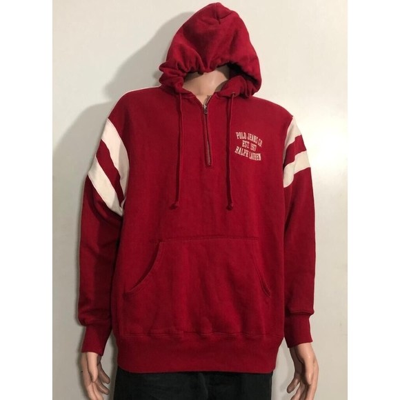 Polo Jean Co. Ralph Lauren Mens 1/2 Zip Pullover Sweatshirt Red Sz L Vintage - Picture 6 of 11